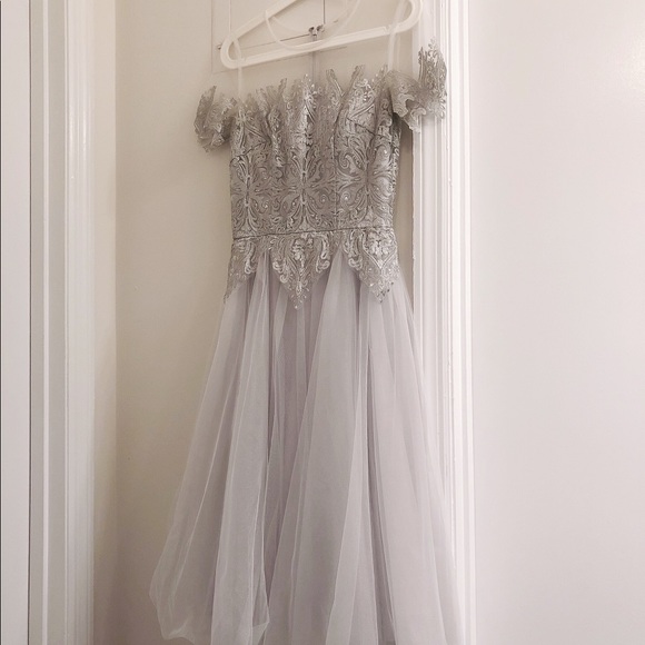 Chi Chi London Tulle Lace Prom Midi Dress - Grey - Picture 4 of 9